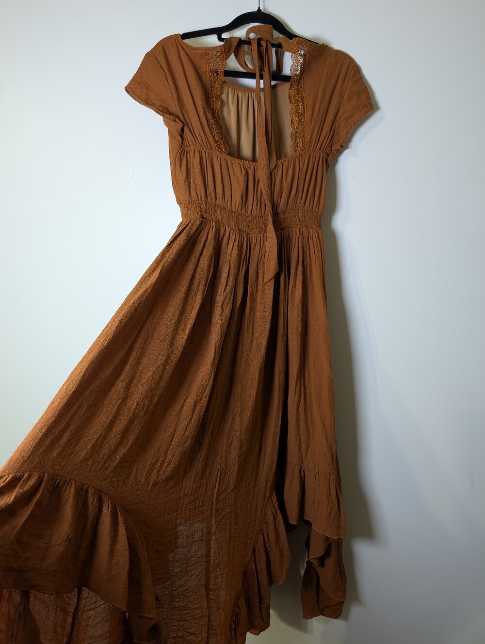 Mia Joy Boho Prairie Midi Dress Size 12 Open Back Cottagecore Romantic Rust - Picture 4 of 10
